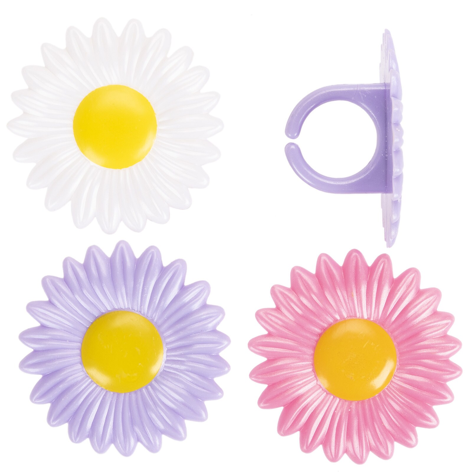 ASSORTED DAISY PLASTIC RINGS - 1 3/4"  