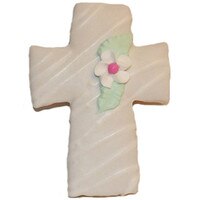 CROSS COOKIE WITH PINK-CENTERED FLOWER