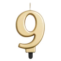 NUMERAL CANDLE #9 GOLD 3" / 7.62 CM