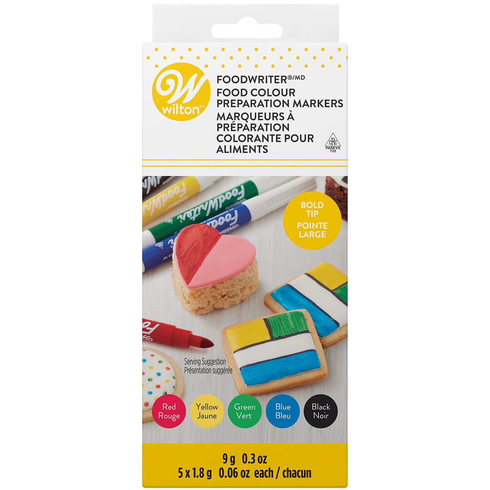 FOOD COLOR MARKERS PRIMARY - BOLD TIP - PACK OF 5