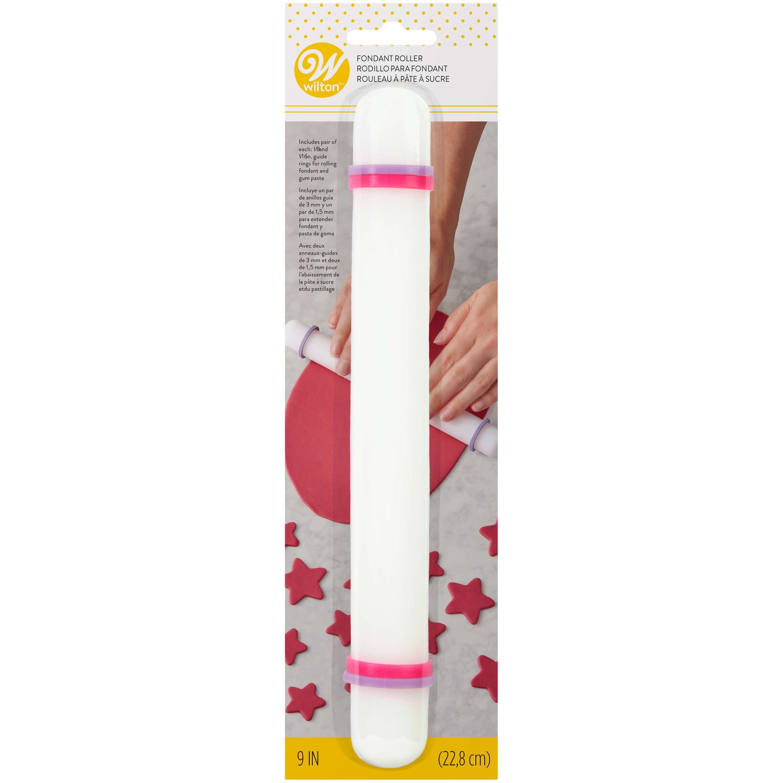 WILTON WHITE PLASTIC ROLLING PIN  W/RINGS - 9"
