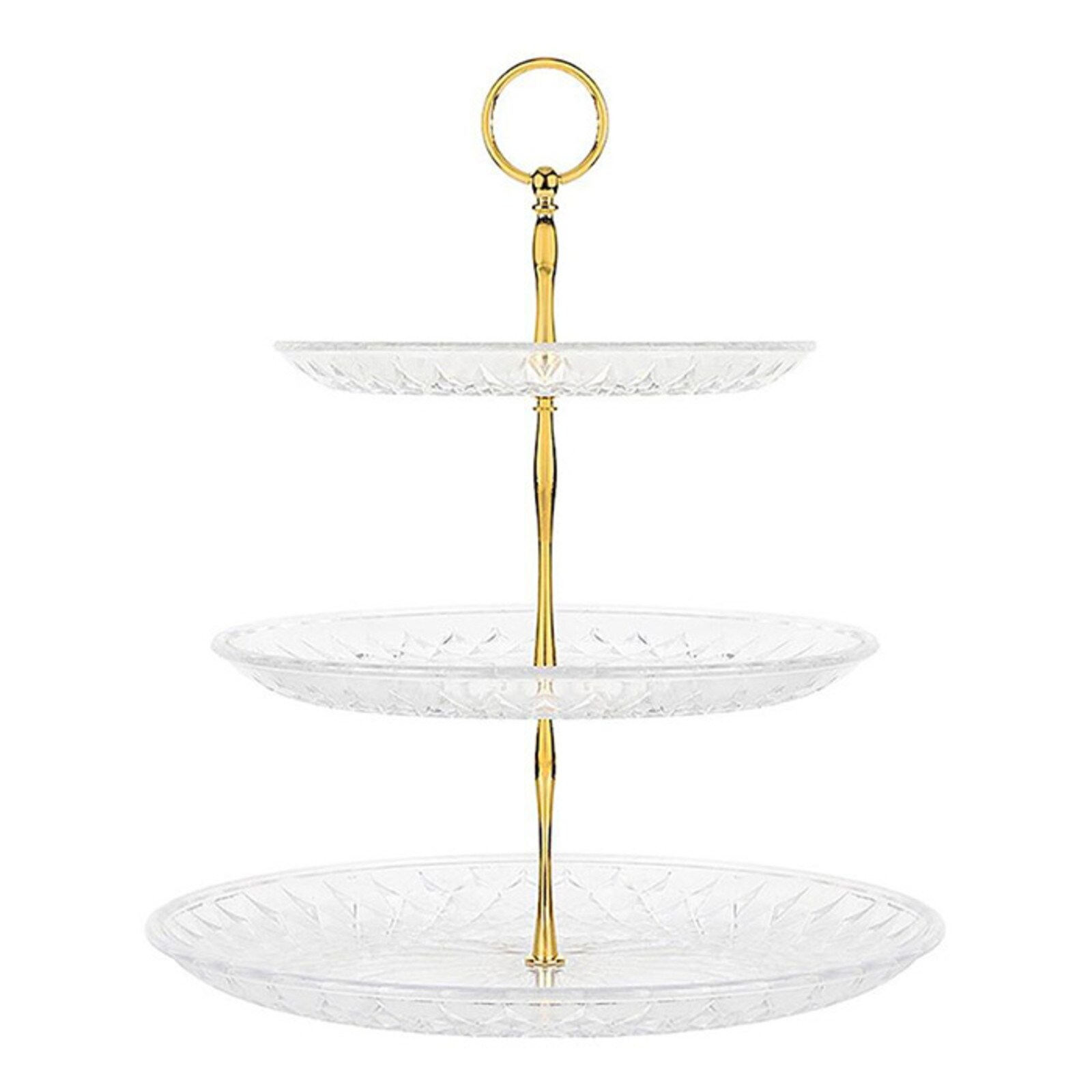  3-TIER CAKE STAND WITH PLASTIC DISPLAY TRAY AND GOLD POST