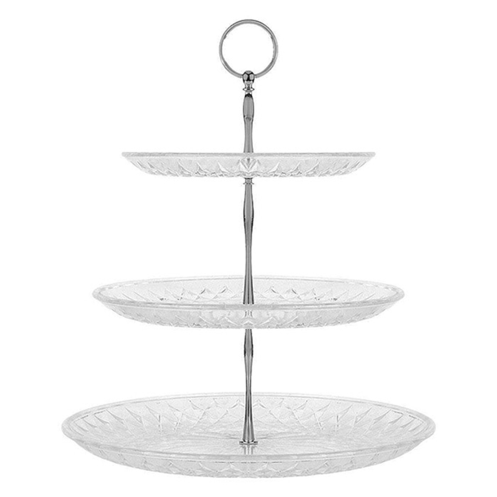 3-TIER STAND WITH PLASTIC DISPLAY TRAY AND SILVER POST