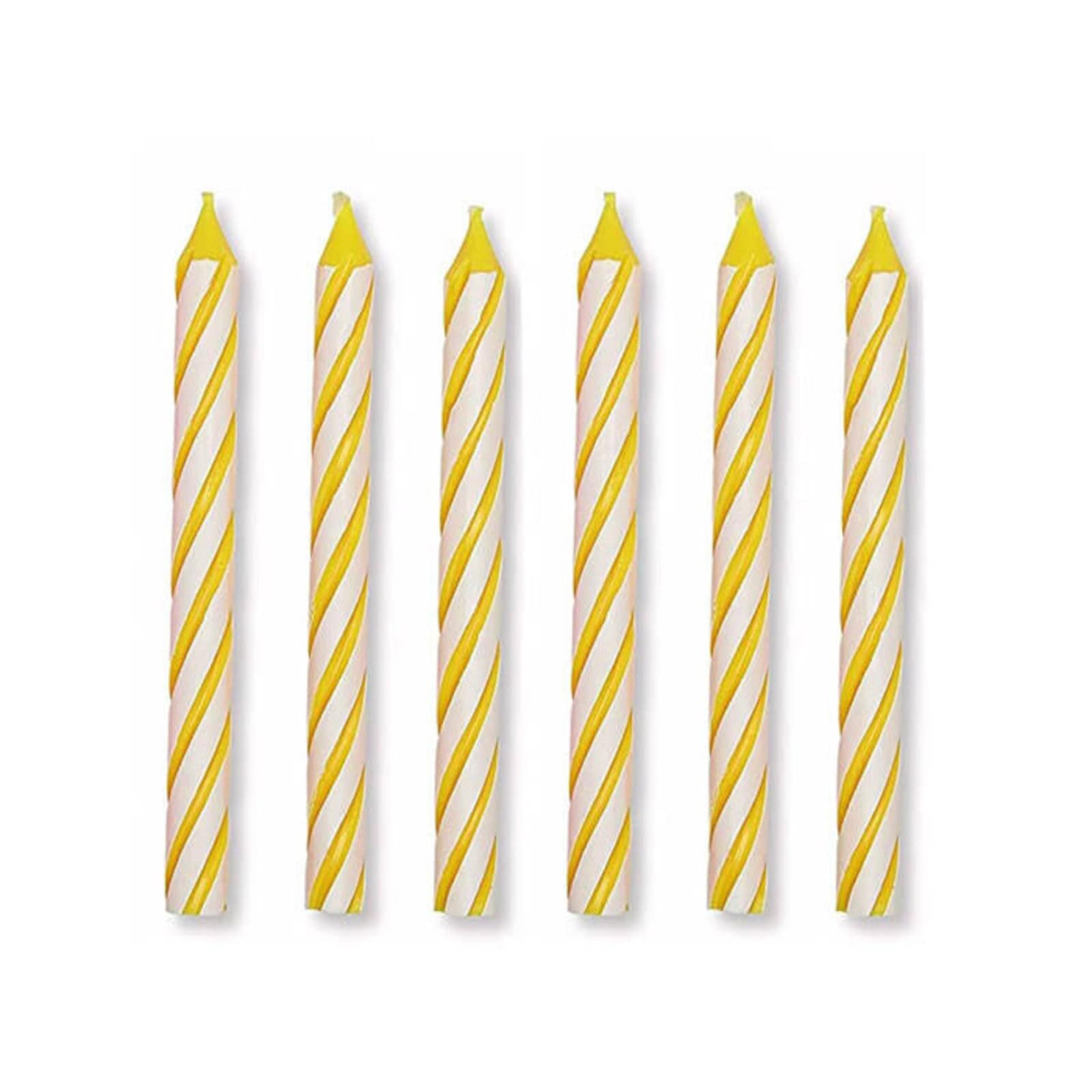 YELLOW STRIPED CANDLES 2.5" - 24 PC