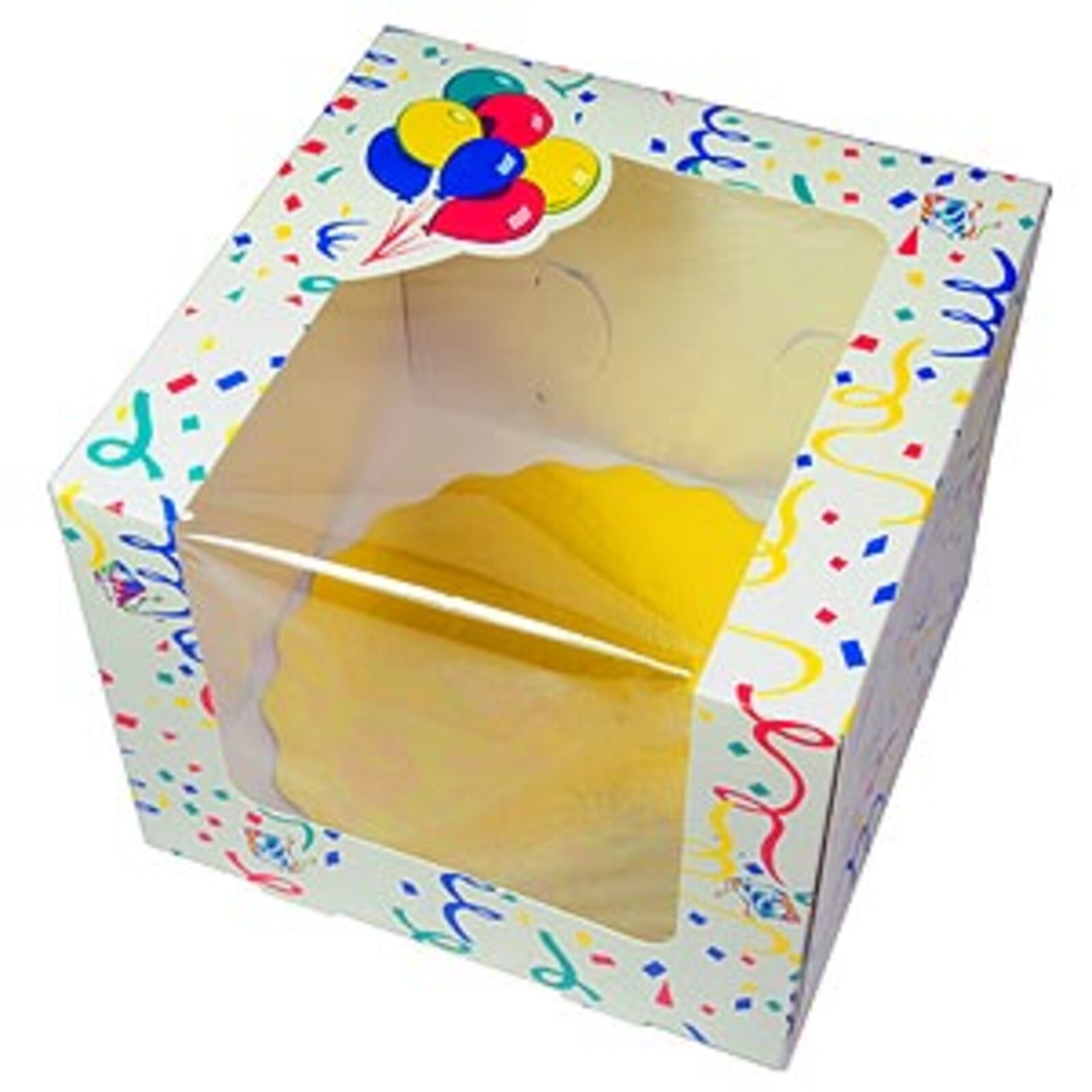 CAKE BOX WINDOW BOARD GOLD BIRTHDAY BALLOONS SCALLOP
