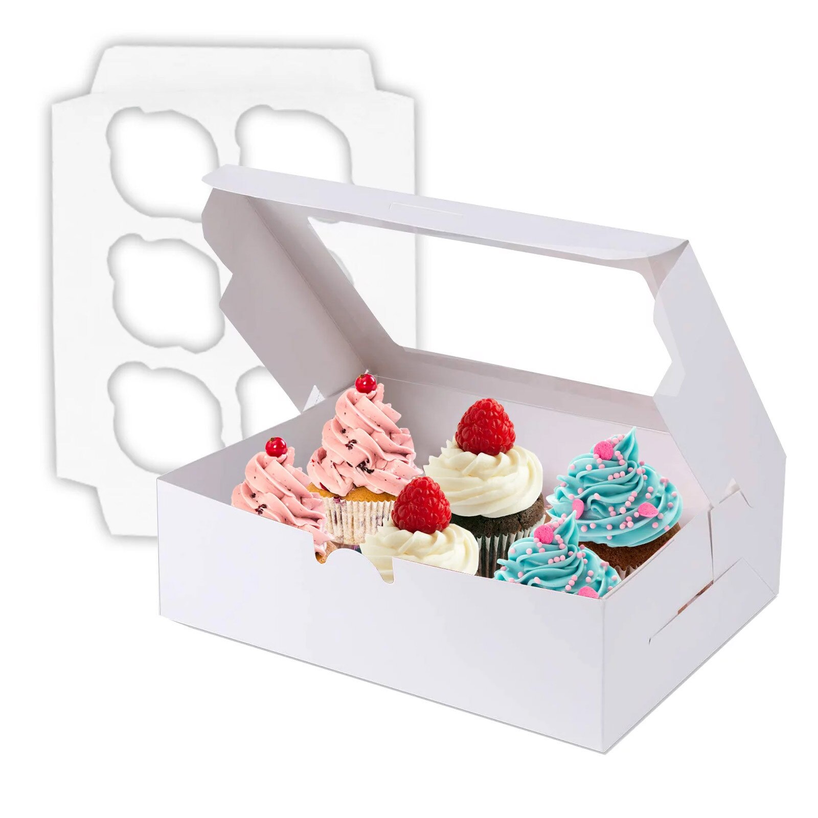 Box for 6 Cupcakes White with Inserts 25 Pieces