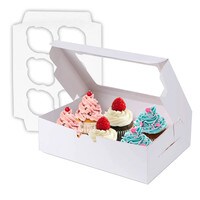 WHITE 6 PC CUPCAKE BOXES WITH INSERTS