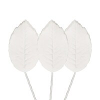 GUMPASTE WHITE ROSE LEAVES WITH WIRE