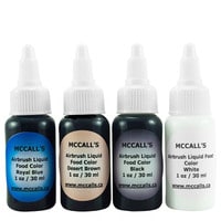 AIRBRUSH LIQUID FOOD COLOR STARTER KIT - ROYAL BLUE, DESERT BROWN , BLACK & WHITE 1 OZ