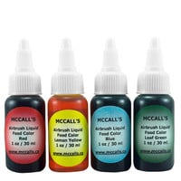 AIRBRUSH LIQUID FOOD COLOR STARTER KIT - RED, LEMON YELLOW, BLUE & LEAF GREEN - 1 OZ / 30 ML
