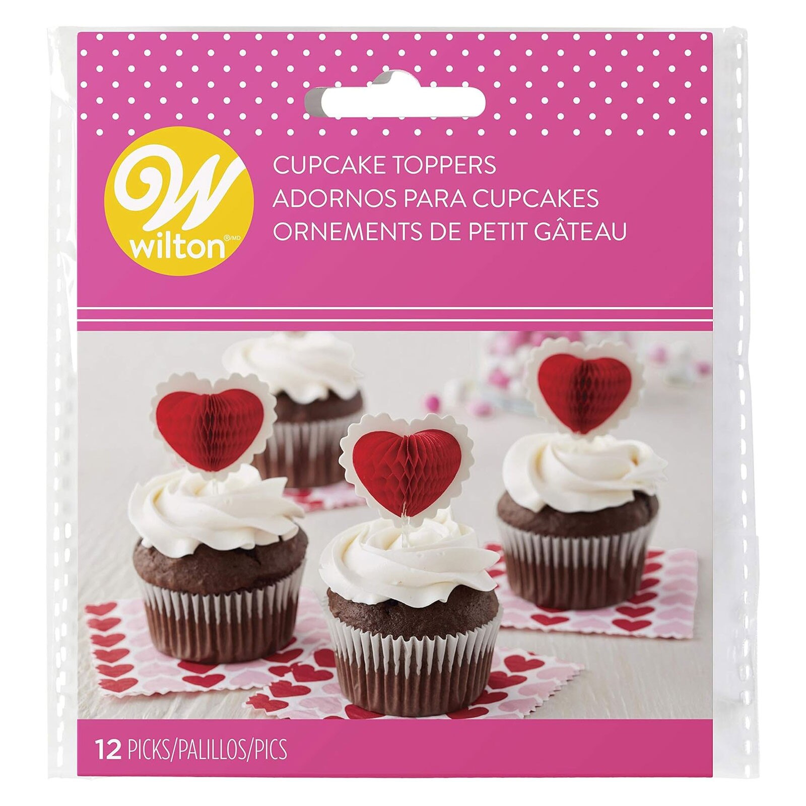 HONEYCOMB HEART CUPCAKE TOPPER 3" 12 PCS