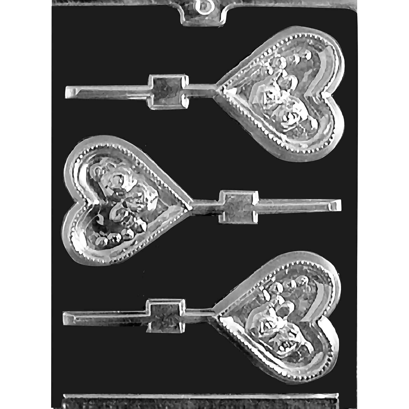 MOLD - HEART WITH ROSES LOLLY 2 3/4 X 3 X 3/4" (3)