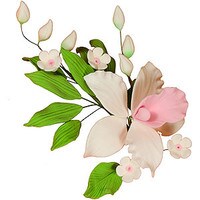 GUMPASTE ORCHID SPRAY PINK BUD FLOWER LEAVES