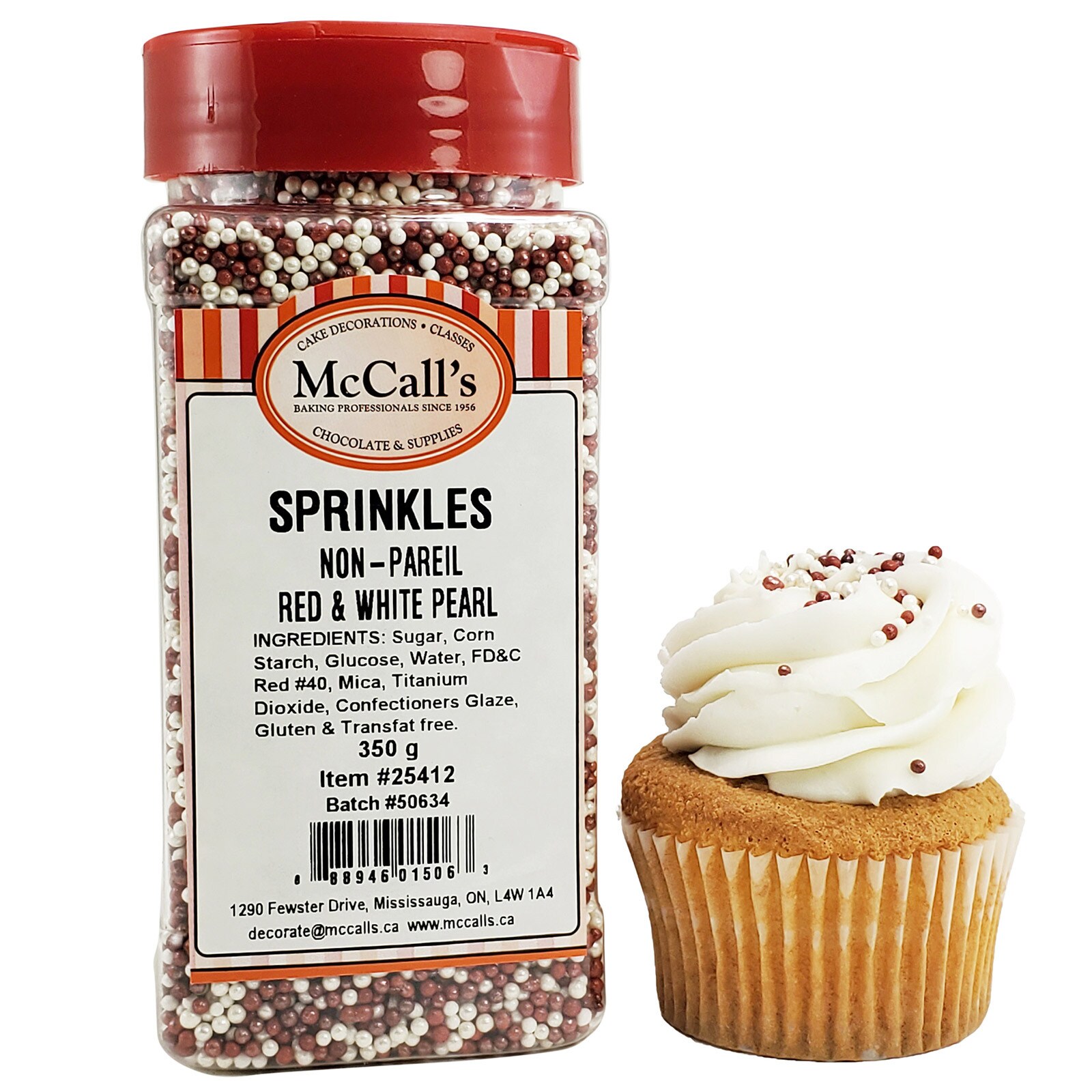 SPRINKLES NON-PAREIL RED & WHITE PEARL 350 G