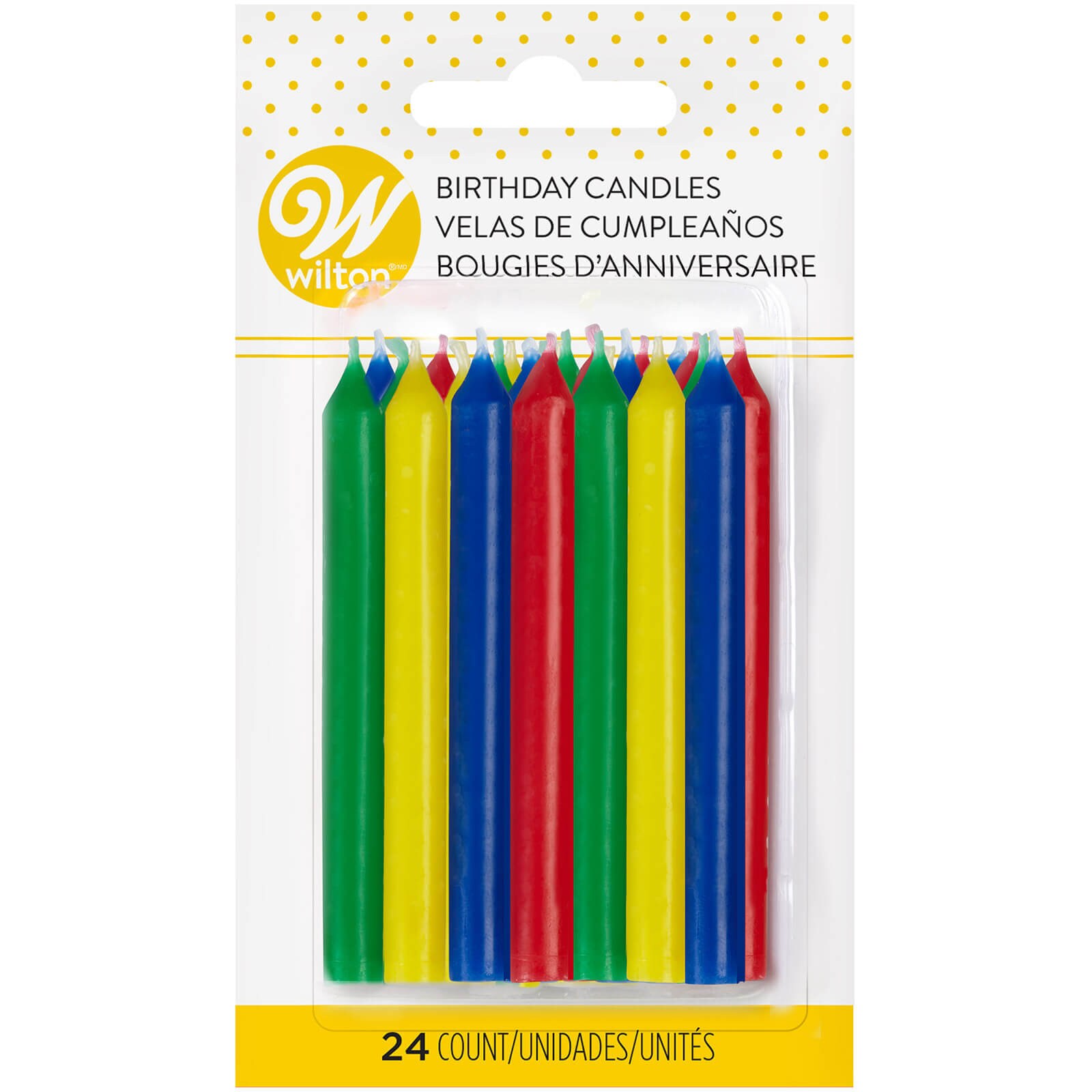 WILTON ROUND RAINBOW CANDLES  2.5" - 24 PC