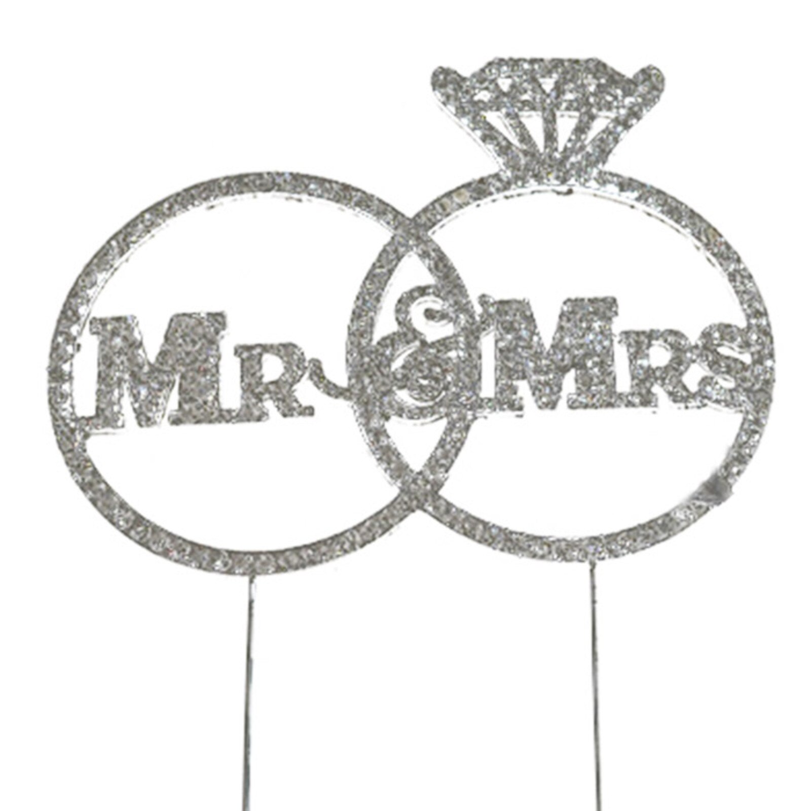 BLING PICK - SILVER MR & MRS IN DIAMOND RING  5 3/4" 