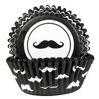 BAKING CUPS GREASEPROOF BLACK MUSTACHE
