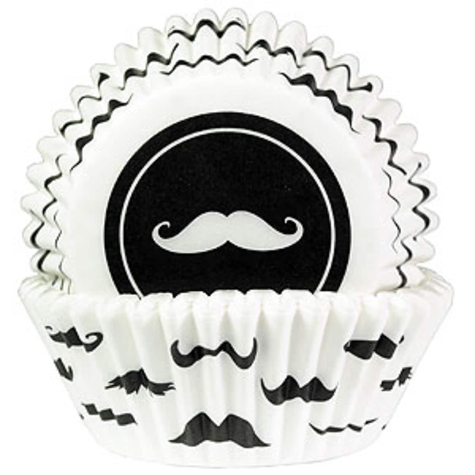 BAKING CUPS GREASEPROOF WHITE MUSTACHE