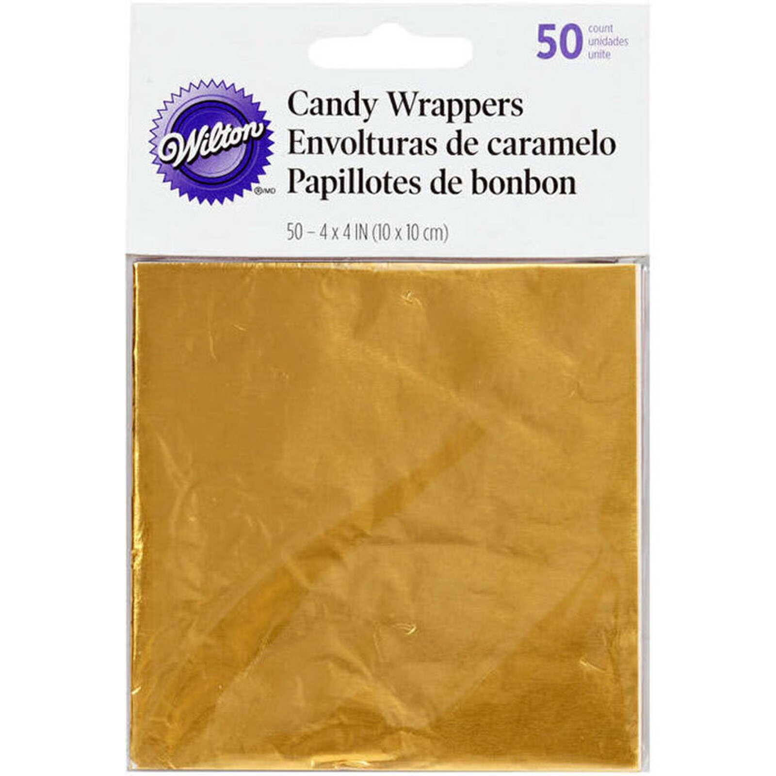WILTON  GOLD FOIL WRAPPER 4" X 4" -50 PCS