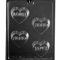 MOLD - DEEP HEART WITH XOXO (2) OR LOVE (2) 2 7/8"