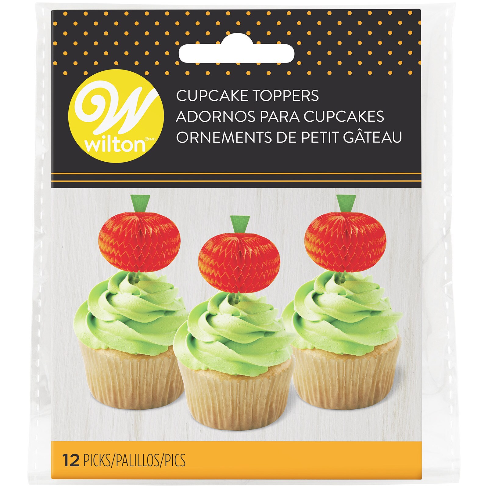 PUMPKIN HONEYCOMB CUPCAKE PICK 3 1/4" 12 PC