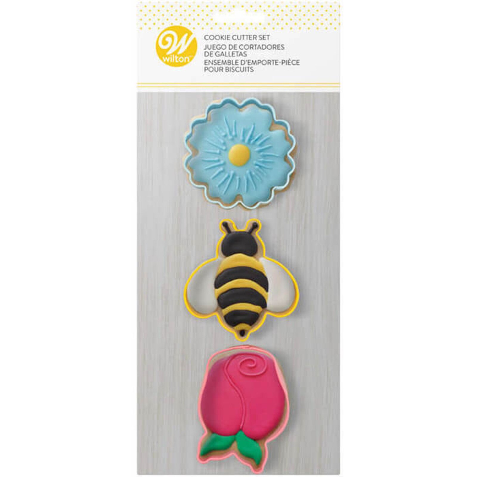 WILTON BEE & FLOWERS COLORED COOKIE CUTTER 3 PC SET
