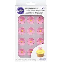 WILTON 5-PETAL-PINK FLOWERS ICING DECORATIONS - 12 PC
