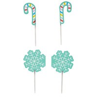 SNOWFLAKE & CANDY CANE CUPCAKE PICKS 12 PC