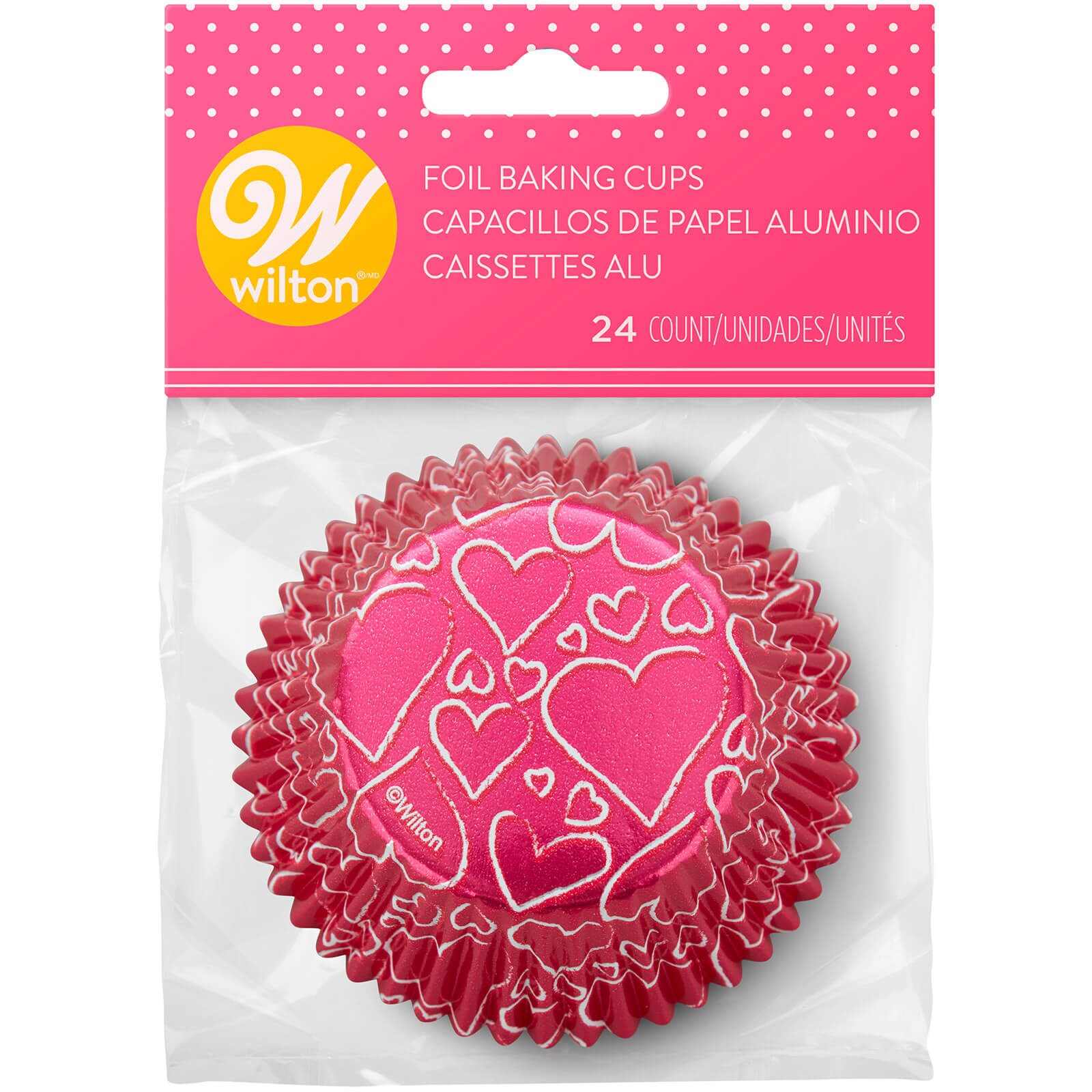 WILTON PINK WITH HEARTS STD FOIL CUPS 2" -  24 PC