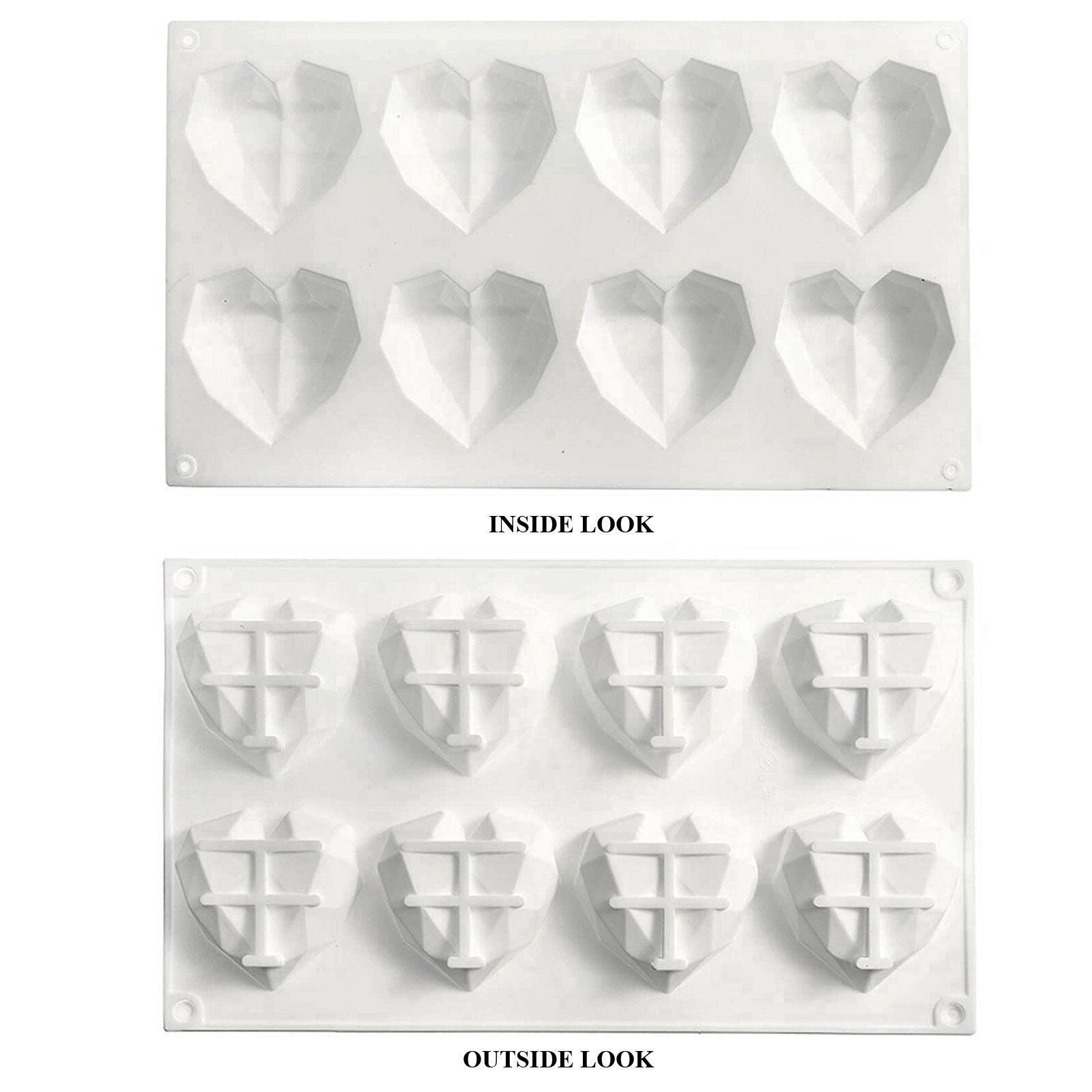 GEOMETRIC HEART SILICONE CHOCOLATE MOLD 2 1/2" (8)