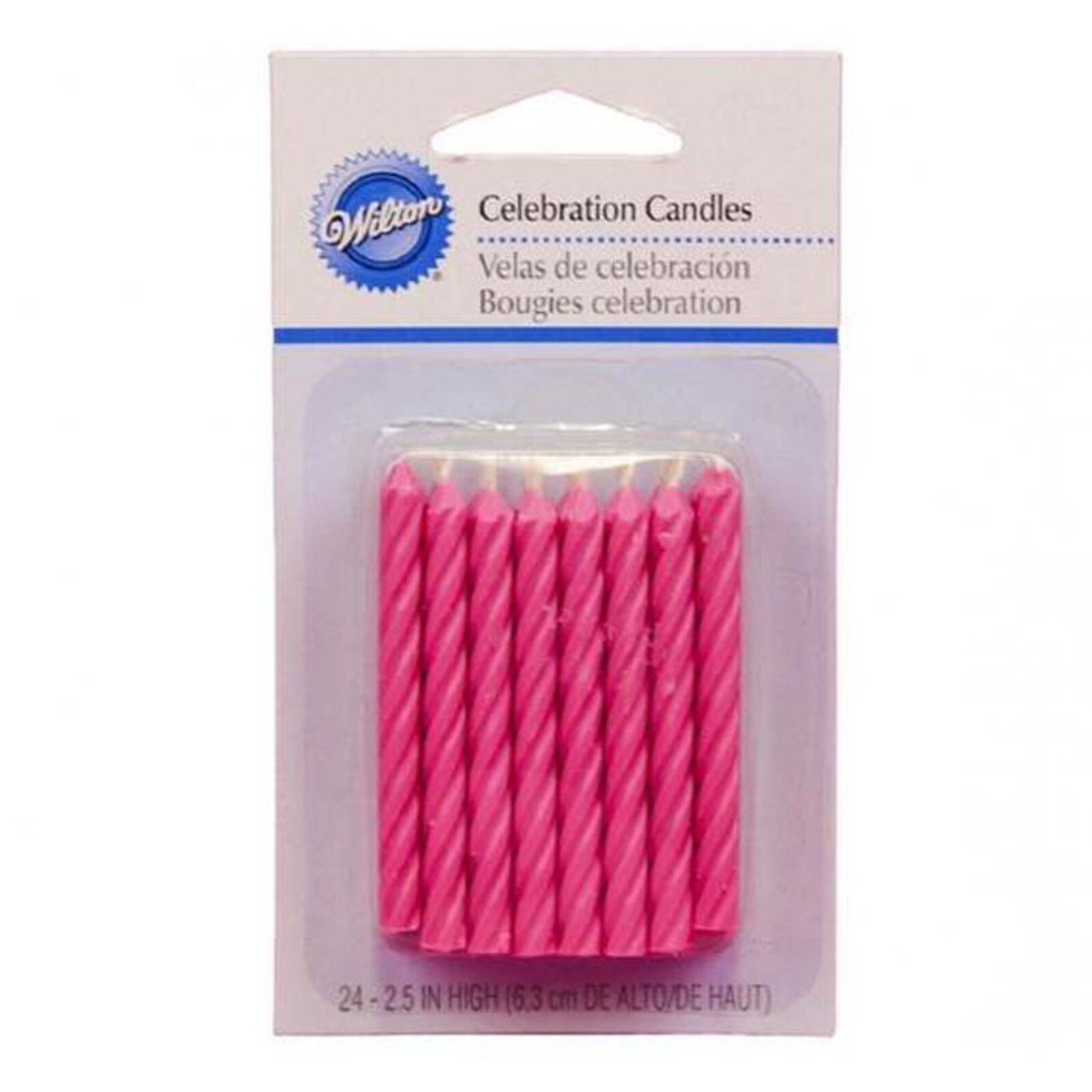 WILTON SOLID PINK CANDLES 2.5" - 24 PC