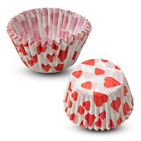 WHITE CANDY CUPS WITH RED HEARTS