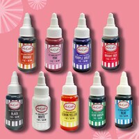 FOOD COLOR STARTER KIT - 9 GEL COLOR SET:  ORANGE, PINK, PURPLE VIOLET, WHITE, BLACK, LEAF GREEN,  YELLOW,  BRIGHT RED, BLUE - 1 OZ / 30 ML