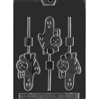MOLD - GHOST HOLDING PUMPKIN LOLLY 3 1/2" (3)