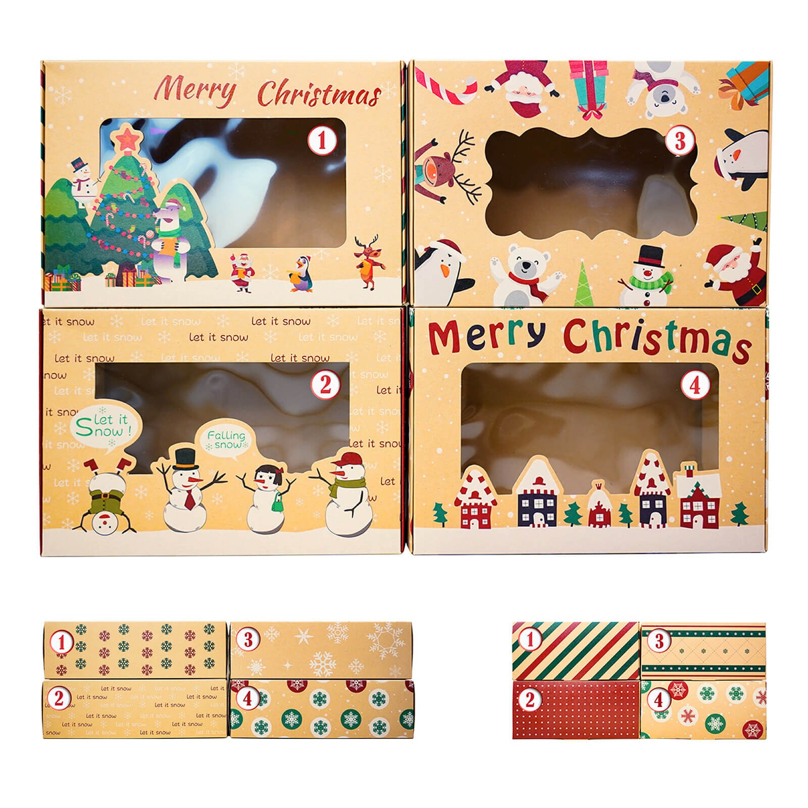 ASSORTED CHRISTMAS KRAFT GIFT BOX 4-PC SET