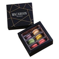 BLACK MACARON BOX W/INSERT & CLEAR LID 5" X 4.75" - 6 CAVITIES