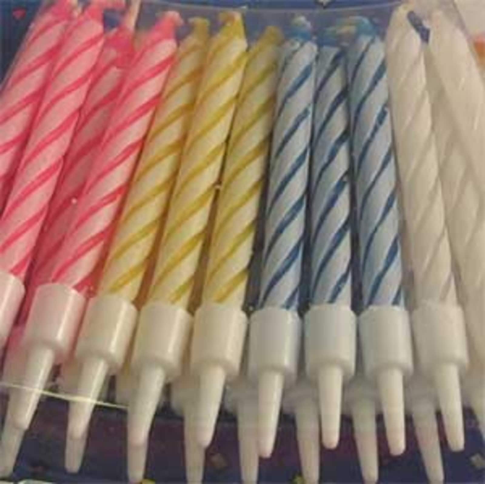 ASSORTED STRIPED CANDLES WITH HOLDER