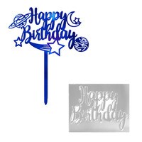 PICK - HAPPY BIRTHDAY SCRIPT BLUE GALAXY WIDTH 10 CM