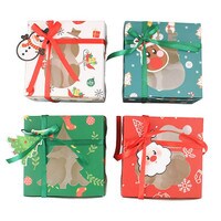CHRISTMAS CUPCAKE BOX WITH WINDOW & RIBBON 4-HOLES 12 PCS