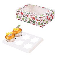 CHRISTMAS CUPCAKE BOX WITH WINDOW WHITE 6-HOLES 50 PCS