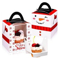CHRISTMAS CUPCAKE BOX WITH WINDOW & HANDLE 1-HOLE WHITE 50 PCS