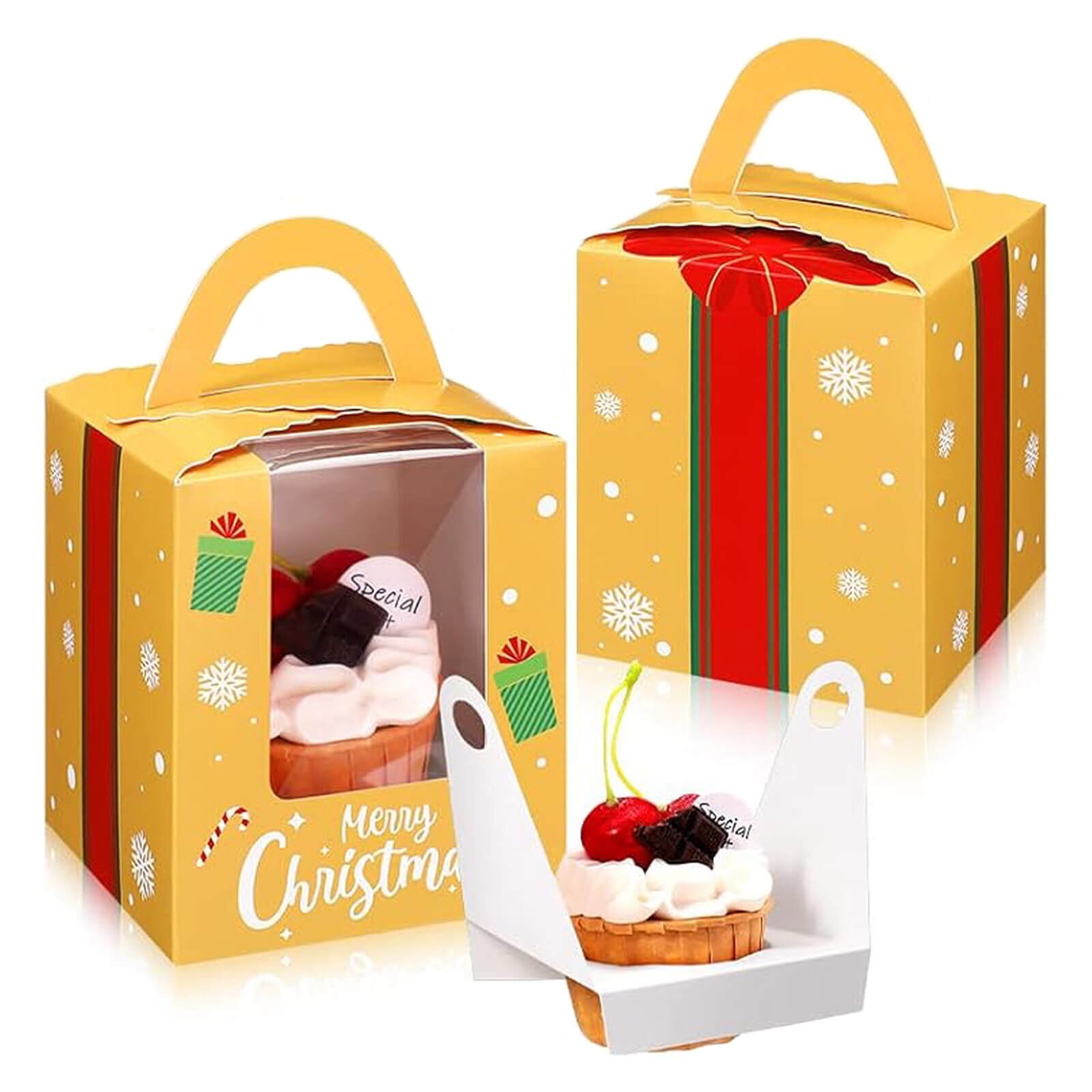 CHRISTMAS CUPCAKE BOX WITH WINDOW & HANDLE 1-HOLE YELLOW 50 PCS