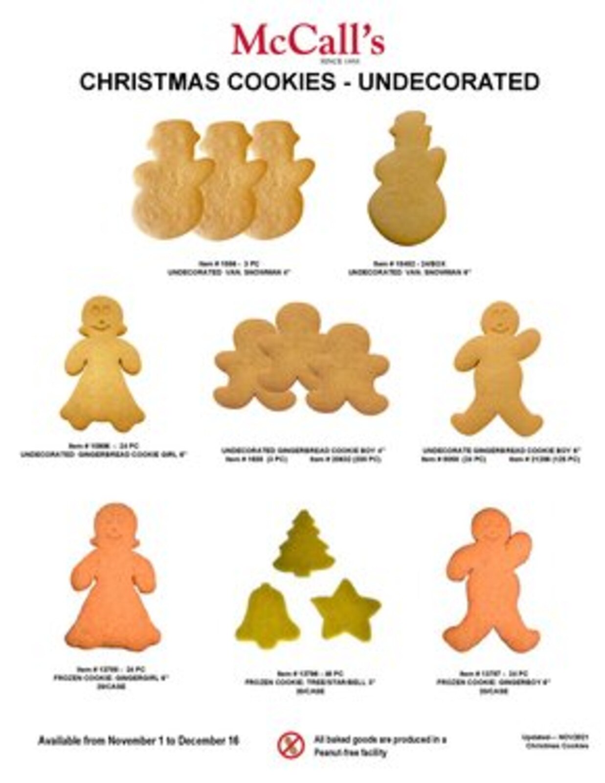 MCCALLS CHRISTMAS UNDECORATED COOKIES